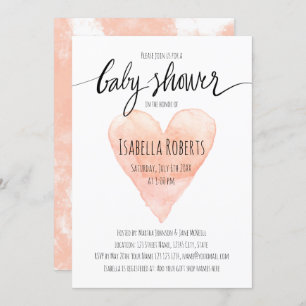 Coral Aquarell Typografie Babydusche Einladung