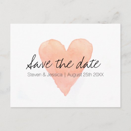 Coral Aquarellherz Save the Date Postkarten (Vorderseite)