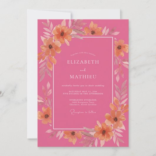 Coral Artistic Bloom Hochzeit Einladung (Vorderseite)