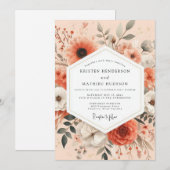 Coral Artistic Bloom Wedding Einladung (Vorne/Hinten)