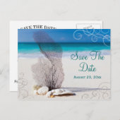 Coral Beach Save the Date Hochzeit in Urlaubsort C Ankündigungspostkarte (Vorne/Hinten)