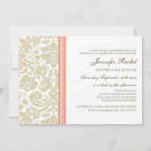 Coral Beige Damask Bat Mitzvah Einladungen (Rückseite)