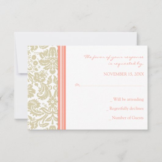 Coral Beige Damask UAWG Wedding Card RSVP Karte (Vorderseite)