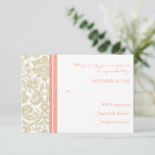 Coral Beige Damask UAWG Wedding Card RSVP Karte (Stehend Vorderseite)