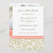 Coral Beige Foto Wedding Save the Date Card (Vorne/Hinten)