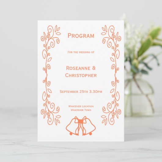 Coral Bells Scrollwork Design Wedding Programm (Stehend Vorderseite)