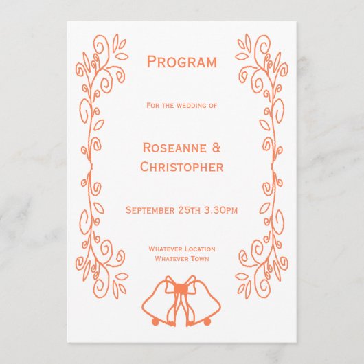 Coral Bells Scrollwork Design Wedding Programm (Vorderseite)