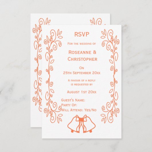 Coral Bells Scrollwork Design Wedding RSVP Karte (Vorne/Hinten)