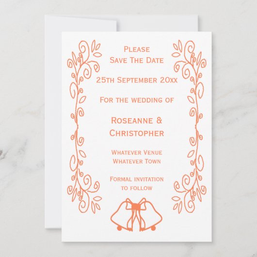Coral Bells Scrollwork Design Wedding Save The Date (Vorderseite)