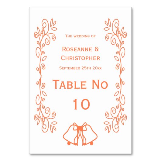 Coral Bells Scrollwork Design Wedding Tischnummer (Rückseite)