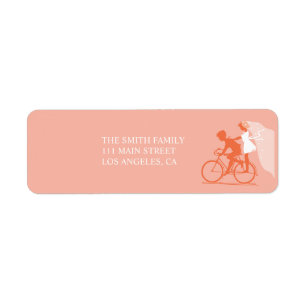 Coral Bicycle Couple Wedding Return Label