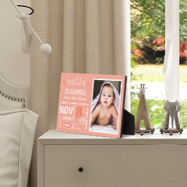 Coral Birth Announcement Baby Foto Plaque Fotoplatte