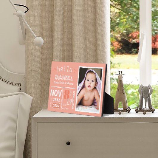 Coral Birth Announcement Baby Foto Plaque Fotoplatte