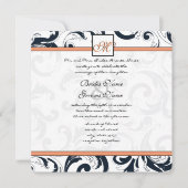 Coral & Black Damask Wirbel Hochzeitsfeiern Einladung (Vorderseite)