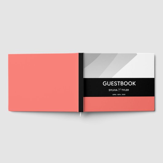Coral Black Gray Modern Wedding Guest Book Gästebuch (Voll)