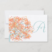 Coral Blätter Aqua Blue Tree Wedding RSVP Karte (Rückseite)