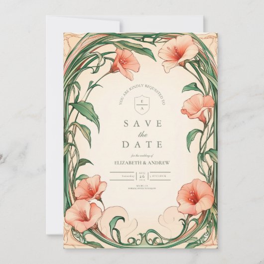 Coral Bloom Hochzeit Save The Date (Vorderseite)