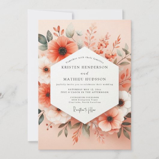 Coral Bloom Romance Wedding Einladung (Vorderseite)