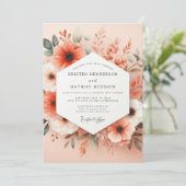Coral Bloom Romance Wedding Einladung (Stehend Vorderseite)