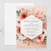 Coral Bloom Romance Wedding Einladung (Vorne/Hinten)