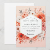 Coral Bloom Romance Wedding Einladung (Vorne/Hinten)