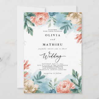 Coral Bloom Watercolor Floral Wedding Einladung