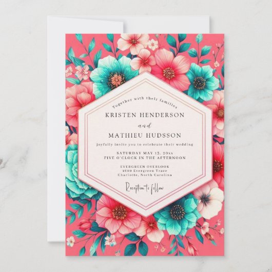 Coral Bloom Whimsical Wedding Einladung (Vorderseite)