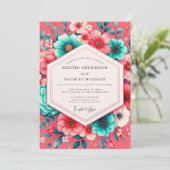 Coral Bloom Whimsical Wedding Einladung (Stehend Vorderseite)