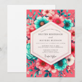 Coral Bloom Whimsical Wedding Einladung (Vorne/Hinten)