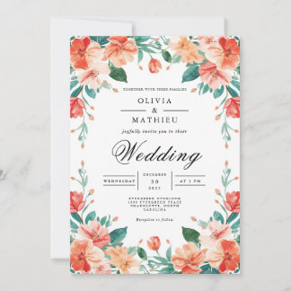 Coral Blossom Arch Wedding Einladung