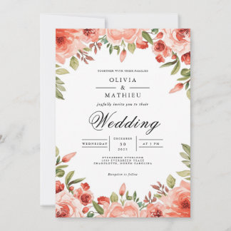 Coral Blossom Botanischer Blüh Hochzeit Einladung