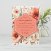 Coral Blossom Romance Wedding Einladung (Stehend Vorderseite)