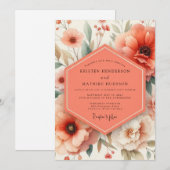 Coral Blossom Romance Wedding Einladung (Vorne/Hinten)