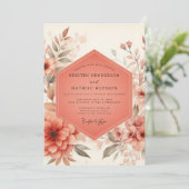 Coral Blossom Rustic Wedding Einladung (Stehend Vorderseite)