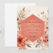 Coral Blossom Rustic Wedding Einladung (Vorne/Hinten)