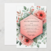 Coral Blossom Whimsical Wedding Einladung (Vorne/Hinten)