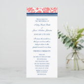 Coral Blue Damask Hochzeitsprogramm Programm (Stehend Vorderseite)