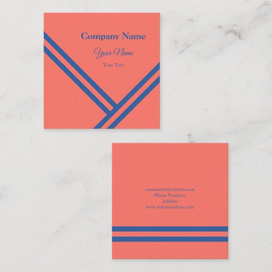 Coral Blue Diagonal Streifen Modernes grafisches D Quadratische Visitenkarte (Vorne/Hinten)