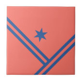Coral Blue Diagonal Stripes Star Moderne Grafik Fliese (Vorderseite)