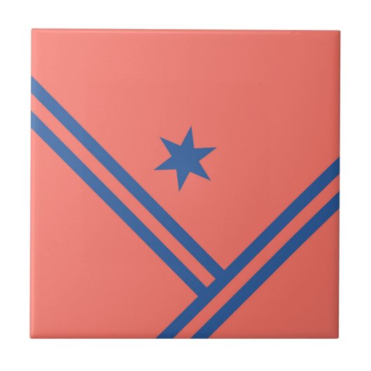 Coral Blue Diagonal Stripes Star Moderne Grafik Fliese (Vorderseite)
