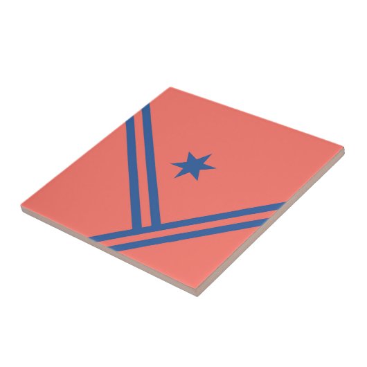 Coral Blue Diagonal Stripes Star Moderne Grafik Fliese (Seite)