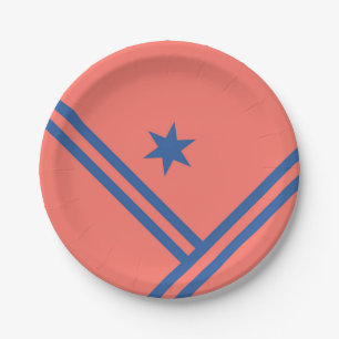 Coral Blue Diagonal Stripes Star Moderne Grafik Pappteller