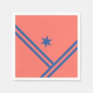 Coral Blue Diagonal Stripes Star Moderne Grafik Serviette
