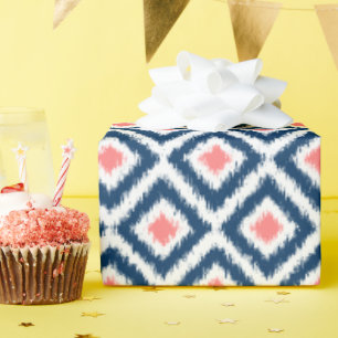 Coral Blue Diamonds Ikat Pattern Geschenkpapier