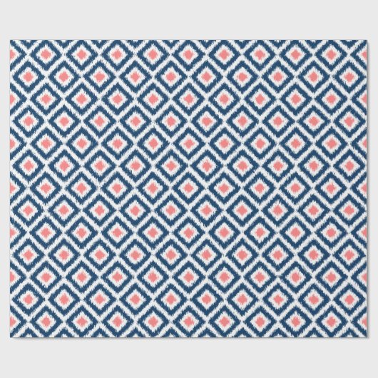 Coral Blue Diamonds Ikat Pattern Geschenkpapier (Flach)