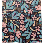 Coral Blue Floral Dark Print Duschvorhang (Vorderseite)