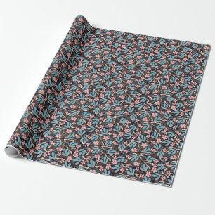 Coral Blue Floral Dark Print Geschenkpapier