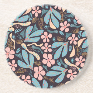 Coral Blue Floral Dark Print Getränkeuntersetzer