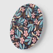 Coral Blue Floral Dark Print Große Wanduhr (Winkel)