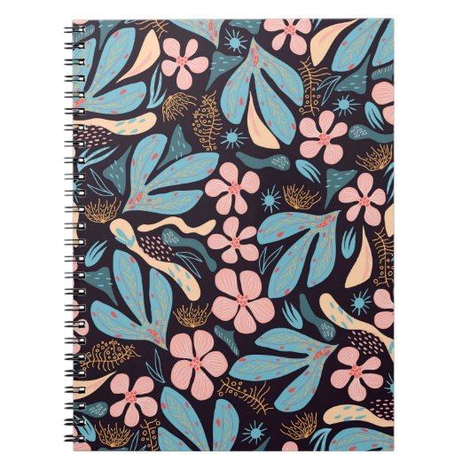 Coral Blue Floral Dark Print Notizblock (Vorderseite)